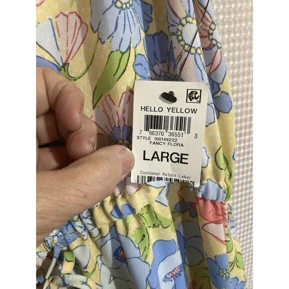 BAR III Womens Large Hello Yellow Adjustable Spaghetti Strap Dress Ruffles New - Picture 8 of 9